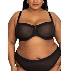 CURVY COUTURE Black Full Figure Sheer Mesh Unlined Balconette Bra